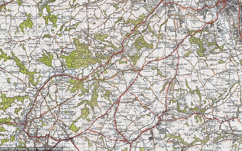 Old Map of Historic Map covering Lintz Green in 1947