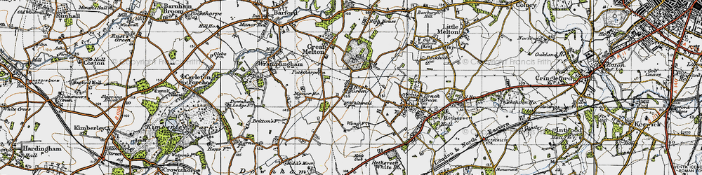 Old map of Great Melton in 1946