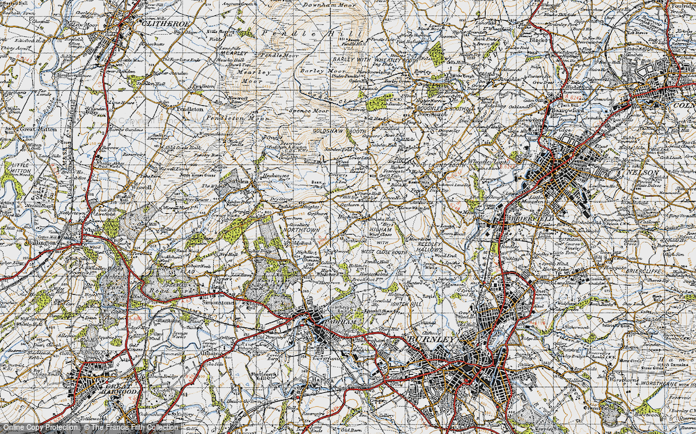 Old Map of Historic Map covering Pendle Hall in 1947