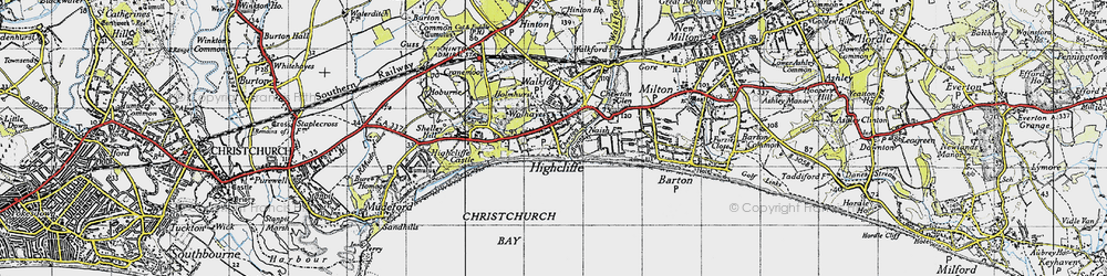 Old map of Highcliffe in 1940