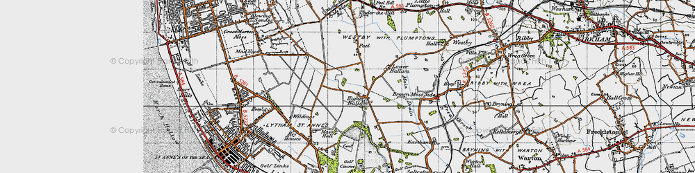Old map of Higher Ballam in 1947