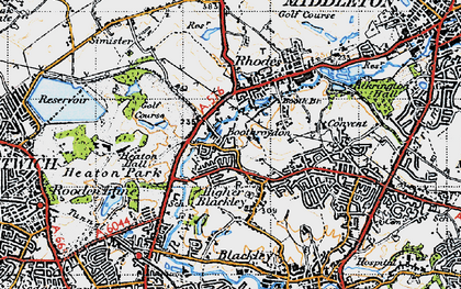 Old map of Higher Blackley in 1947
