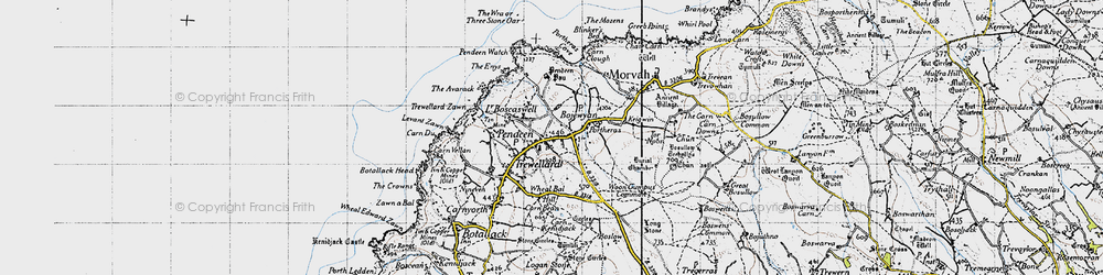 Old map of Higher Boscaswell in 1946