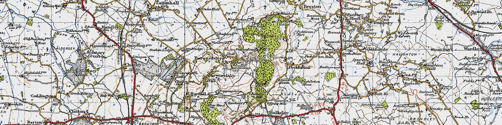 Old map of Higher Burwardsley in 1947