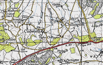 Old map of Higher Chillington in 1945