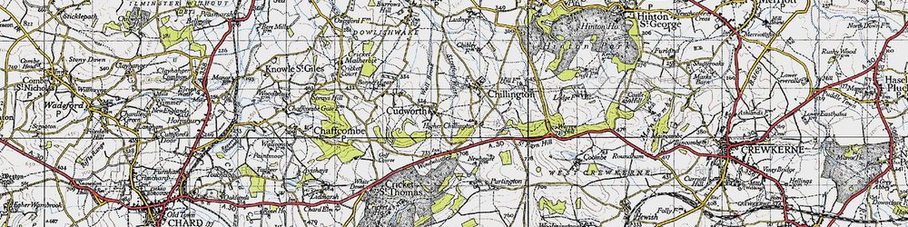 Old map of Higher Chillington in 1945