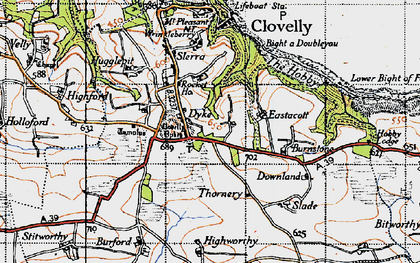 Old map of Higher Clovelly in 1946