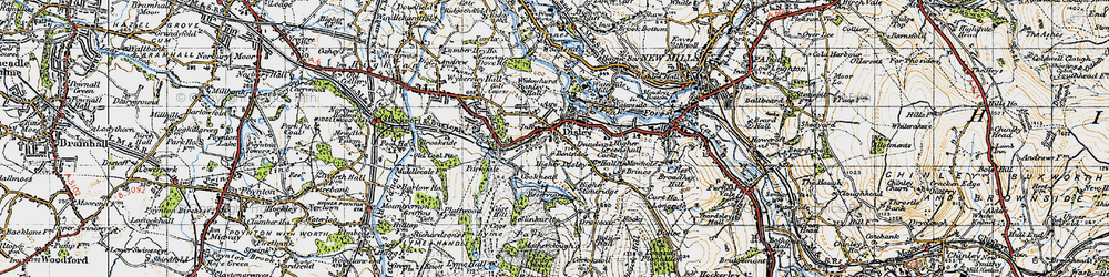 Old map of Higher Disley in 1947