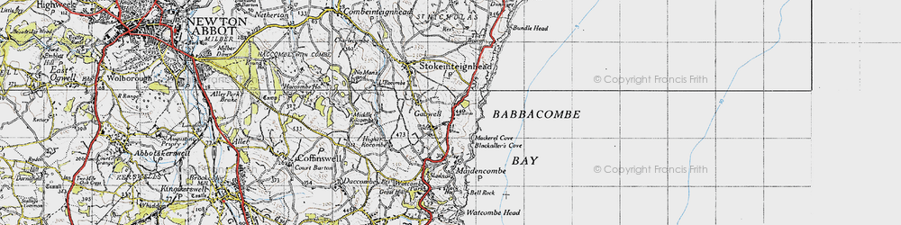 Old map of Babbacombe Bay in 1946