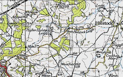 Old map of Higher Halstock Leigh in 1945