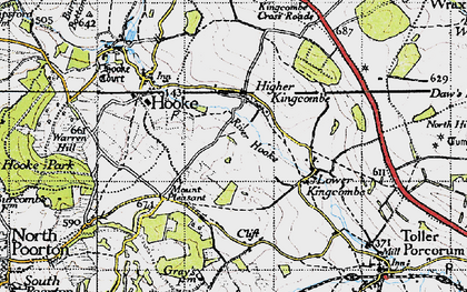 Old map of Higher Kingcombe in 1945