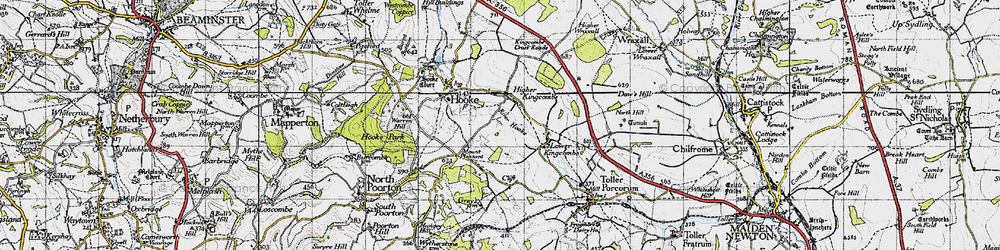 Old map of Higher Kingcombe in 1945