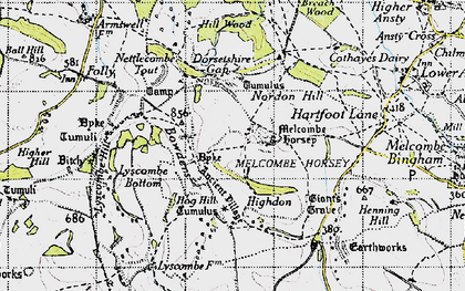 Old map of Bowdens in 1945