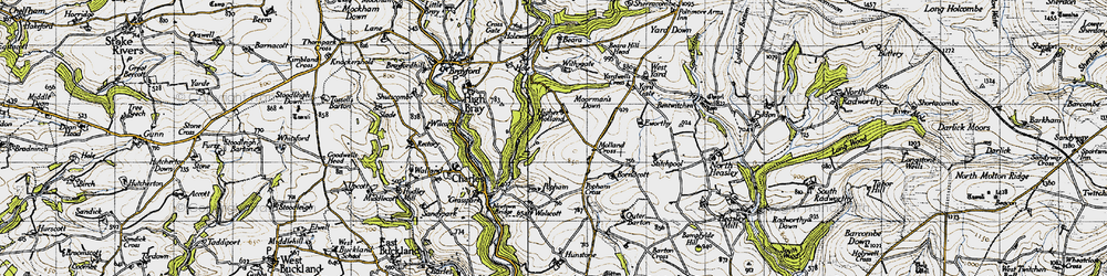 Old map of Higher Molland in 1946