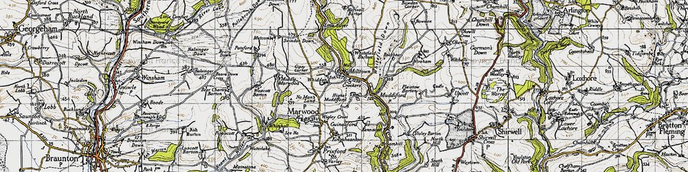 Old map of Higher Muddiford in 1946