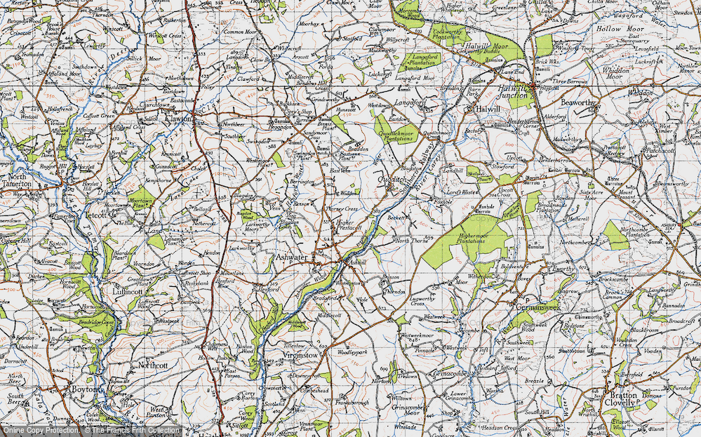 Old Map of Historic Map covering Whiddon in 1946