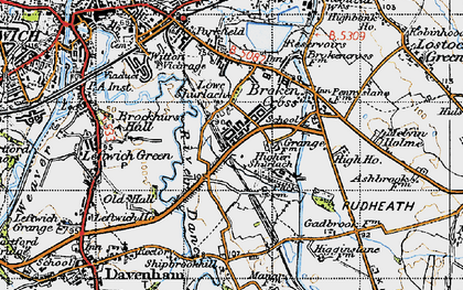 Old map of Higher Shurlach in 1947