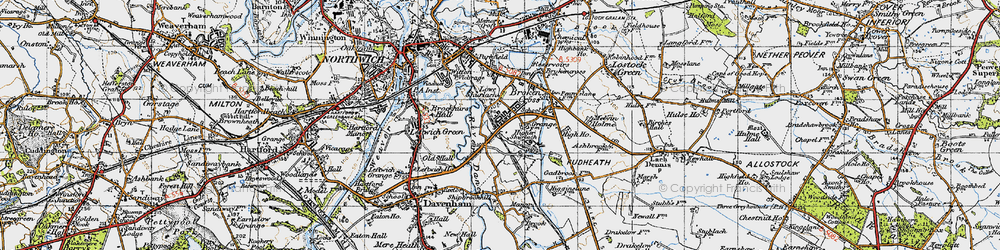 Old map of Higher Shurlach in 1947
