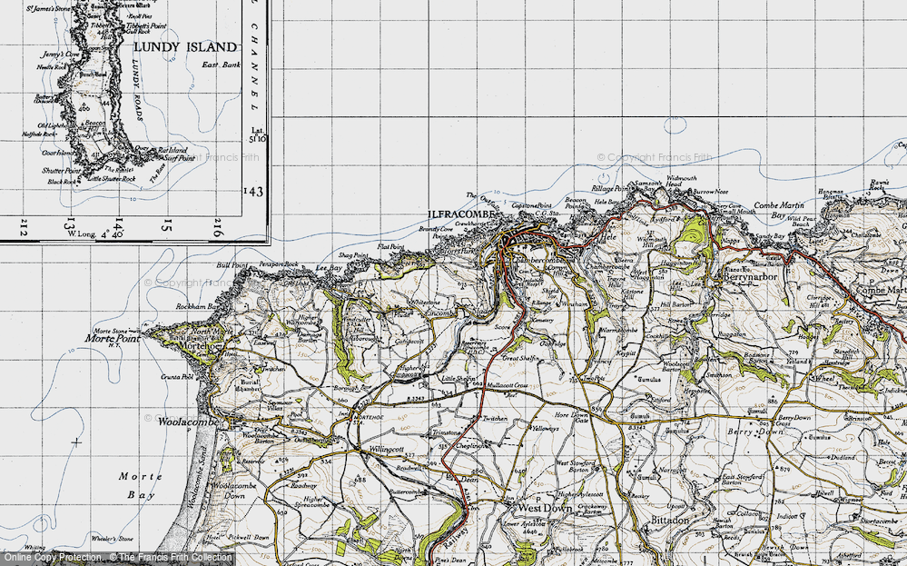 Old Map of Historic Map covering Brandy Cove Point in 1946