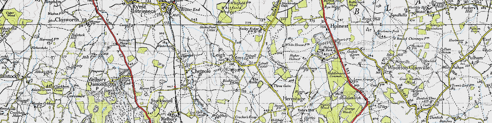 Old map of Higher Totnell in 1945