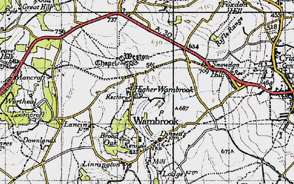 Old map of Higher Wambrook in 1945
