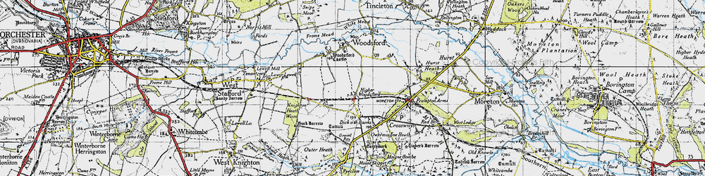 Old map of Higher Woodsford in 1945