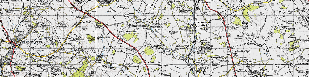 Old map of Higher Wraxall in 1945