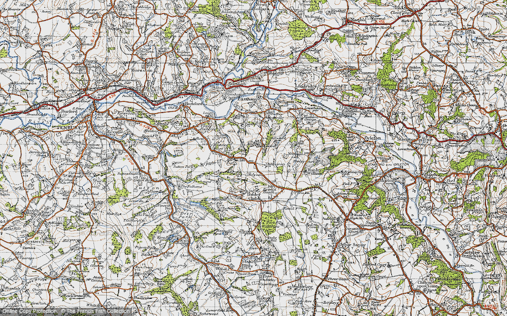 Old Map of Historic Map covering Bonfire Hill in 1947