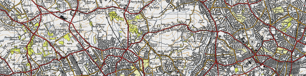 Old map of Highwood Hill in 1945