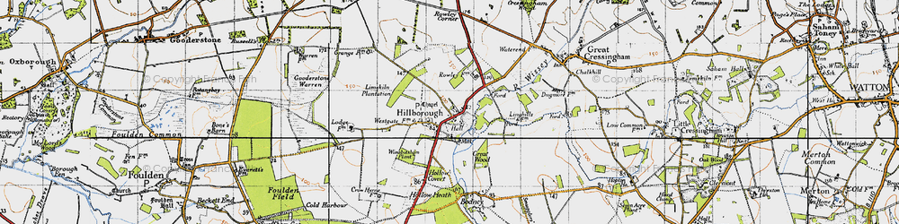 Old map of Hilborough in 1946