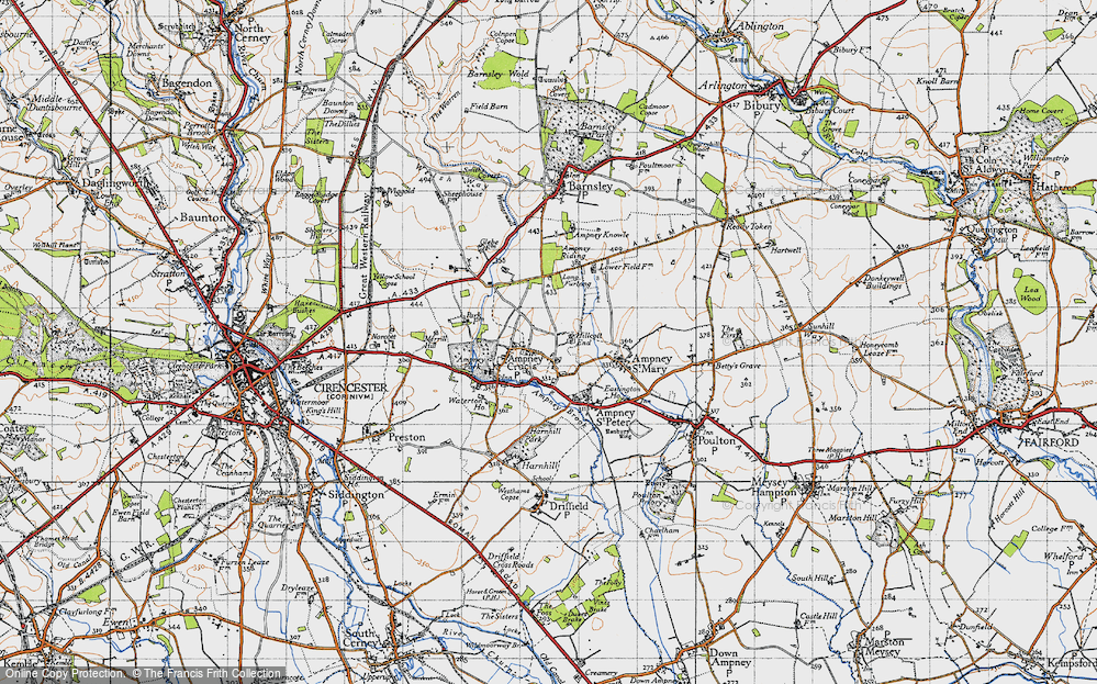 Old Map of Historic Map covering Ampney Park in 1947