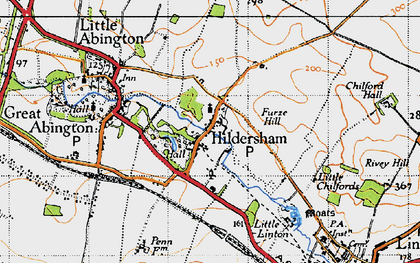 Old map of Hildersham in 1946