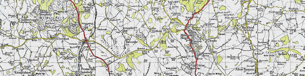 Old map of Hilfield in 1945