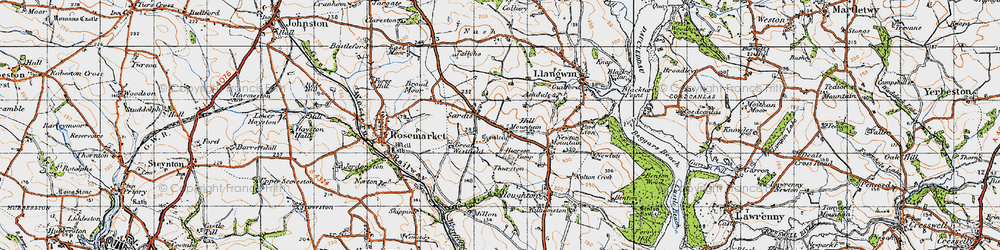Old map of Hill Mountain in 1946
