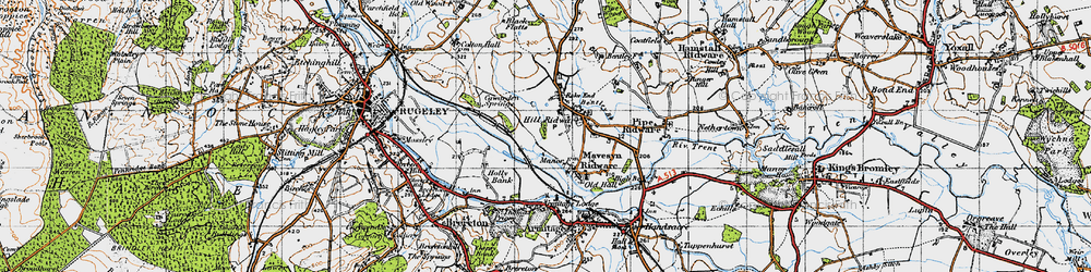 Old map of Hill Ridware in 1946