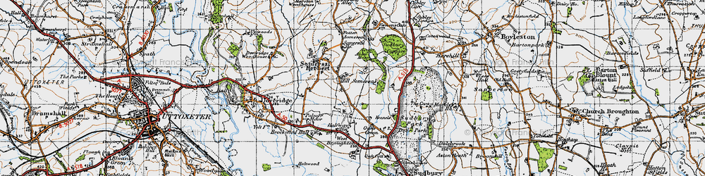 Old map of Hill Somersal in 1946