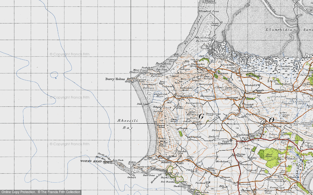 Old Map of Historic Map covering Burry Holms in 1946