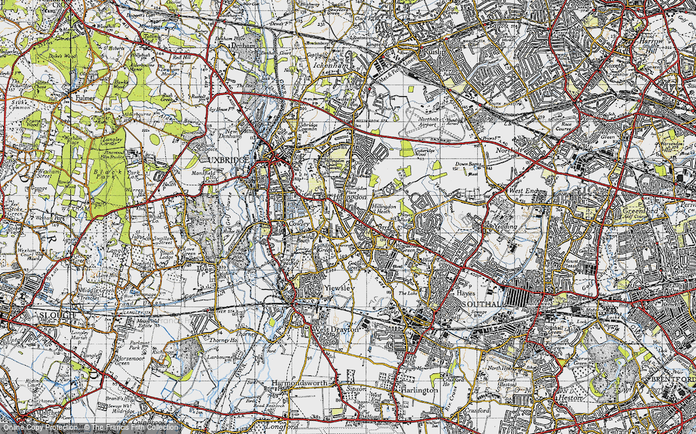 Old Map of Historic Map covering Hillingdon in 1945