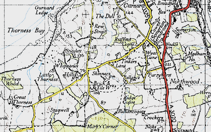 Old map of Hillis Corner in 1945