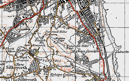 Old map of Tunstall Hills in 1947