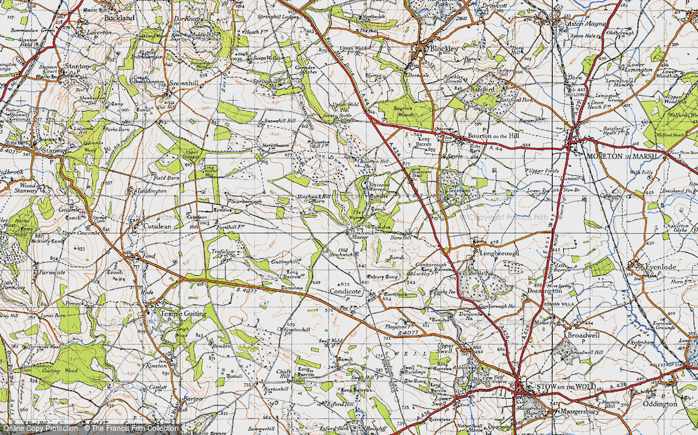 Old Map of Historic Map covering Bourton Downs in 1946
