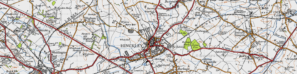 Old map of Hinckley in 1946