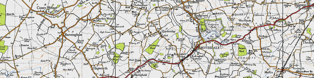 Old map of Hinderclay in 1946