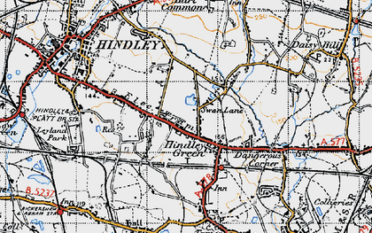 Old map of Hindley Green in 1947