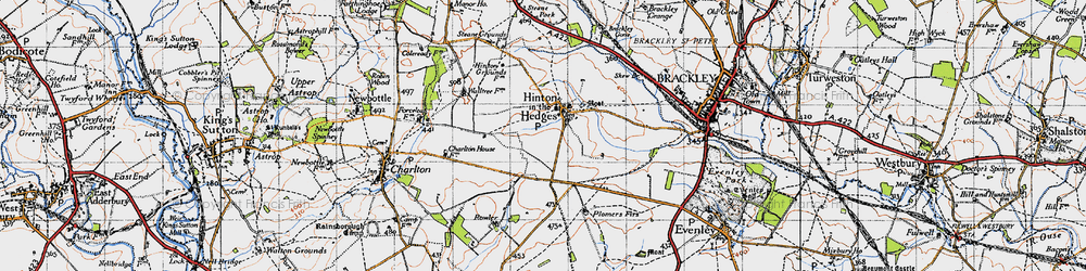 Old map of Hinton-in-the-Hedges in 1946