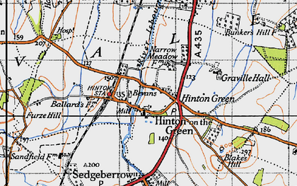 Old map of Hinton on the Green in 1946