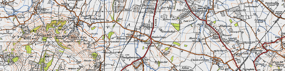 Old map of Hinton on the Green in 1946