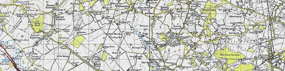 Old map of Hinton Parva in 1940