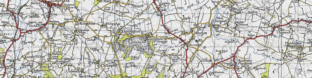 Old map of Hinton St George in 1945