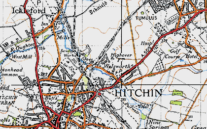 Old map of Hitchin in 1946